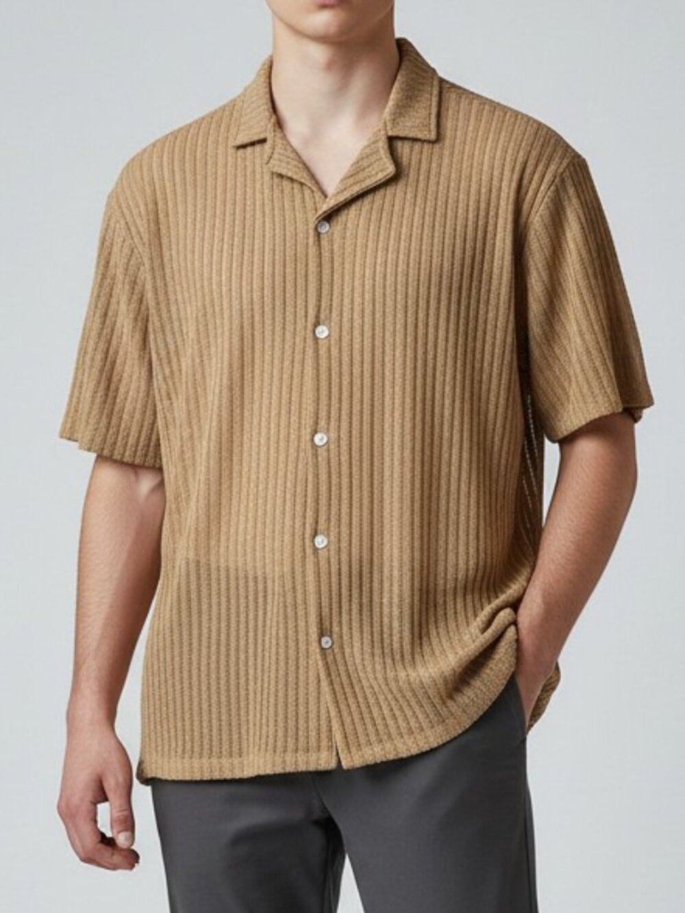 Manfinity by Shein button front shirt, gold w/ raised channeled design, XXL